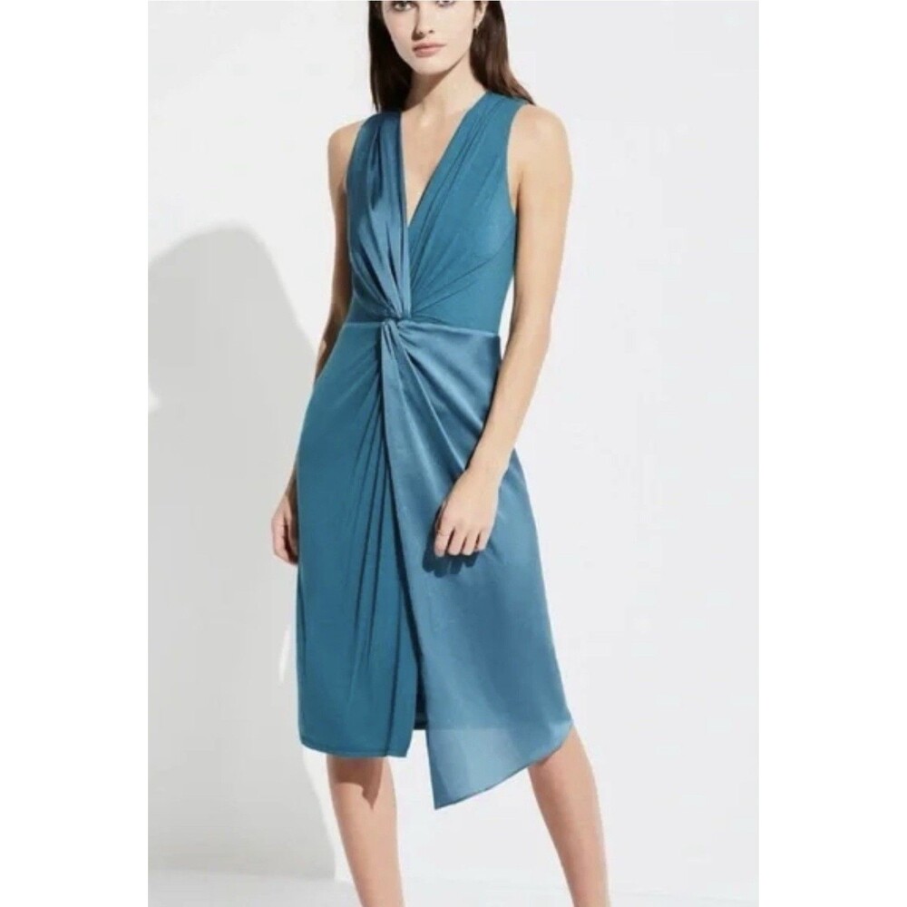 NEW BAILEY 44 (Size XS) Venus Teal Twist Front Mixed Media, Sleeveless Dress